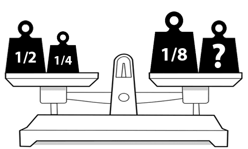 Qual fração deixa a balança equilibrada
