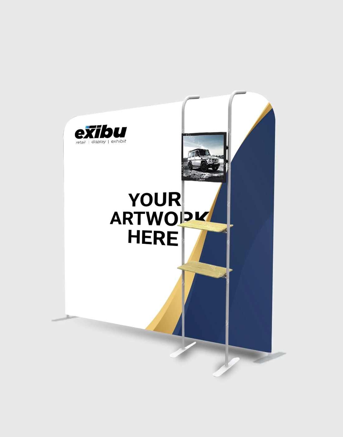 Straight Tension Fabric Backdrop with TV Stand and Shelves (Size 10ft x 7.5ft)