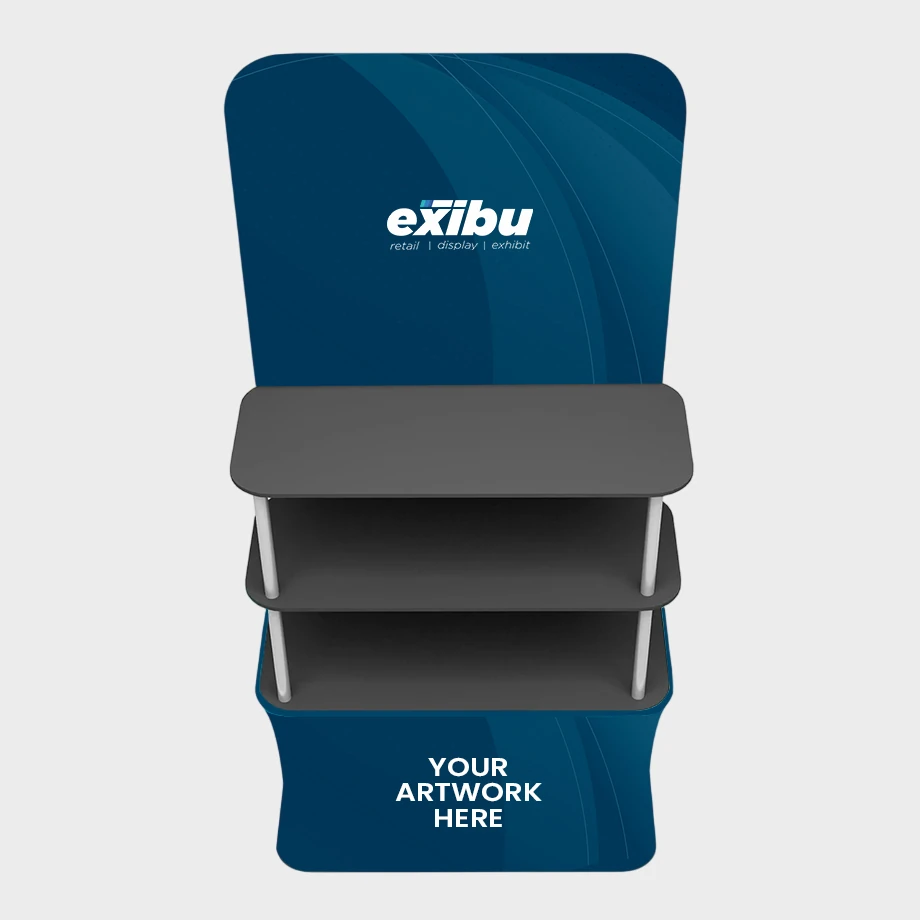 Tension Fabric Counter Table with Header and Shelves