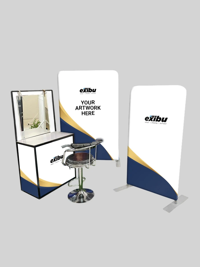 Portable Retail Activation Setup with Mirror, Demo Desk & Branding Backdrops