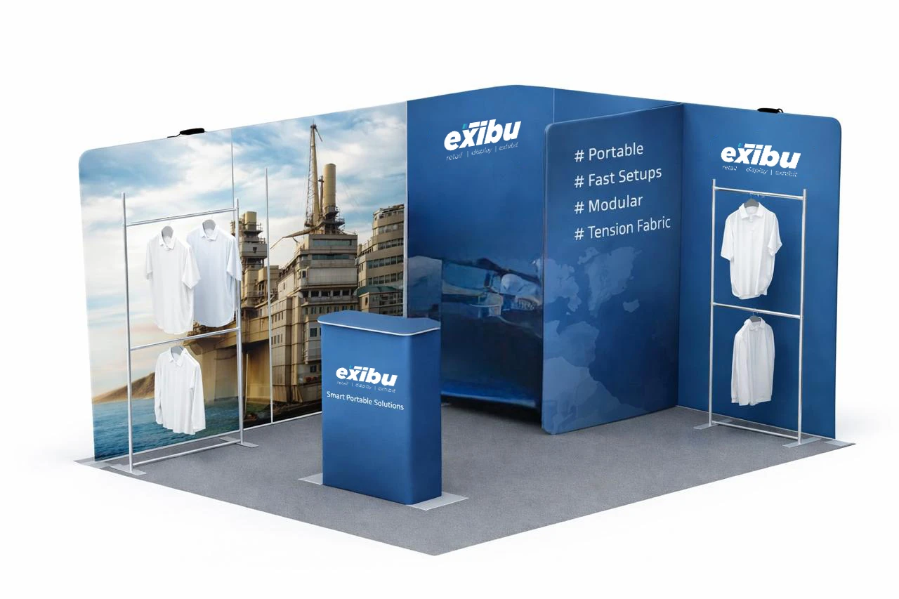 Model Ex 2 Modular Corner Fabric Booth with Parition