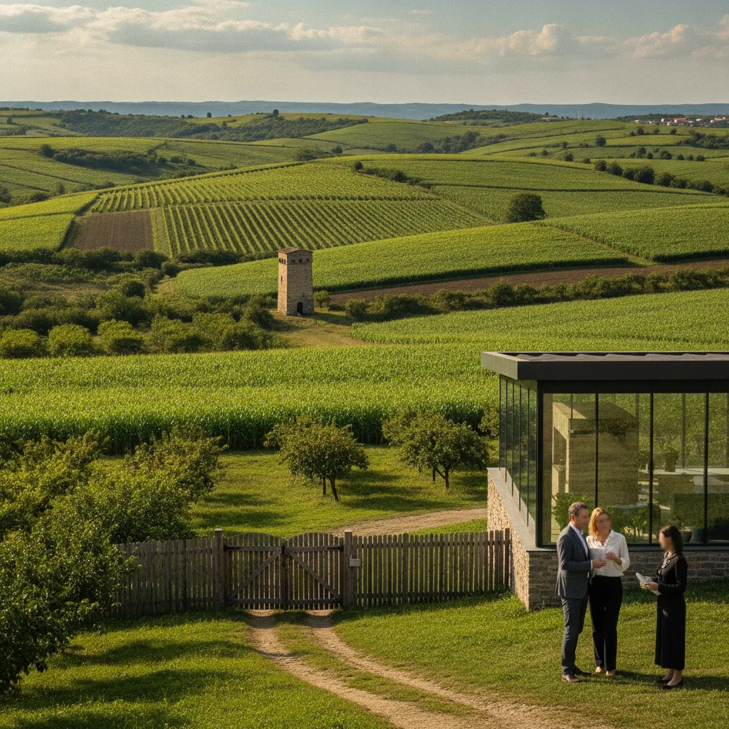 Vue panoramique d'un vignoble géorgien dans la région de Kakhétie, avec les montagnes du Caucase en arrière-plan.