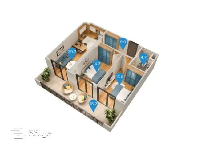 3 room Flat For Sale. Isani