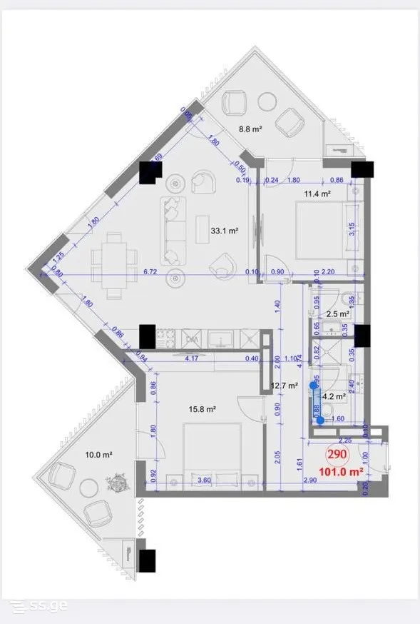 3 room Flat For Sale. Saburtalo