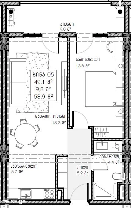 2 room Flat For Sale. Saburtalo · 6/8