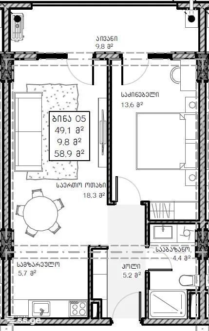 2 room Flat For Sale. Saburtalo · 6