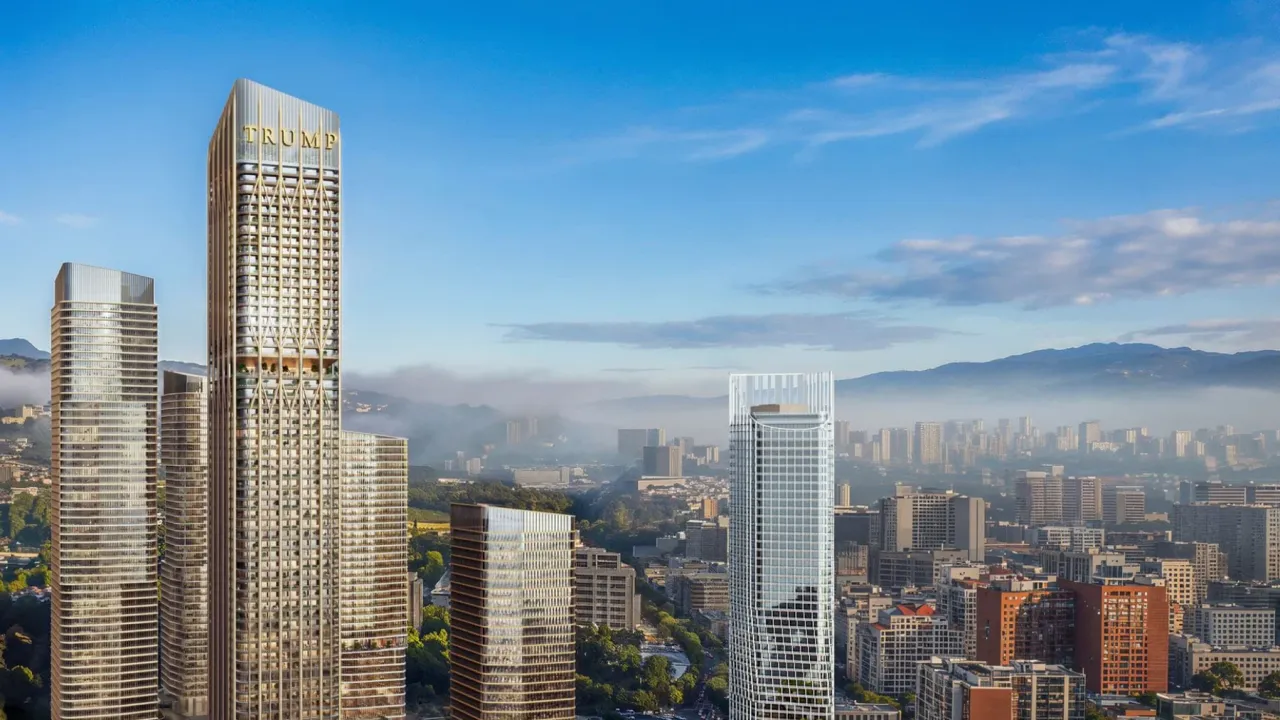 Renderización del horizonte de Trump Tower Tbilisi y el distrito circundante de Downtown Tbilisi.