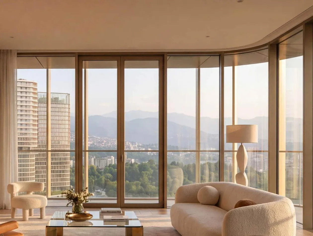 Renderización del horizonte de Trump Tower Tbilisi y el distrito circundante de Downtown Tbilisi.