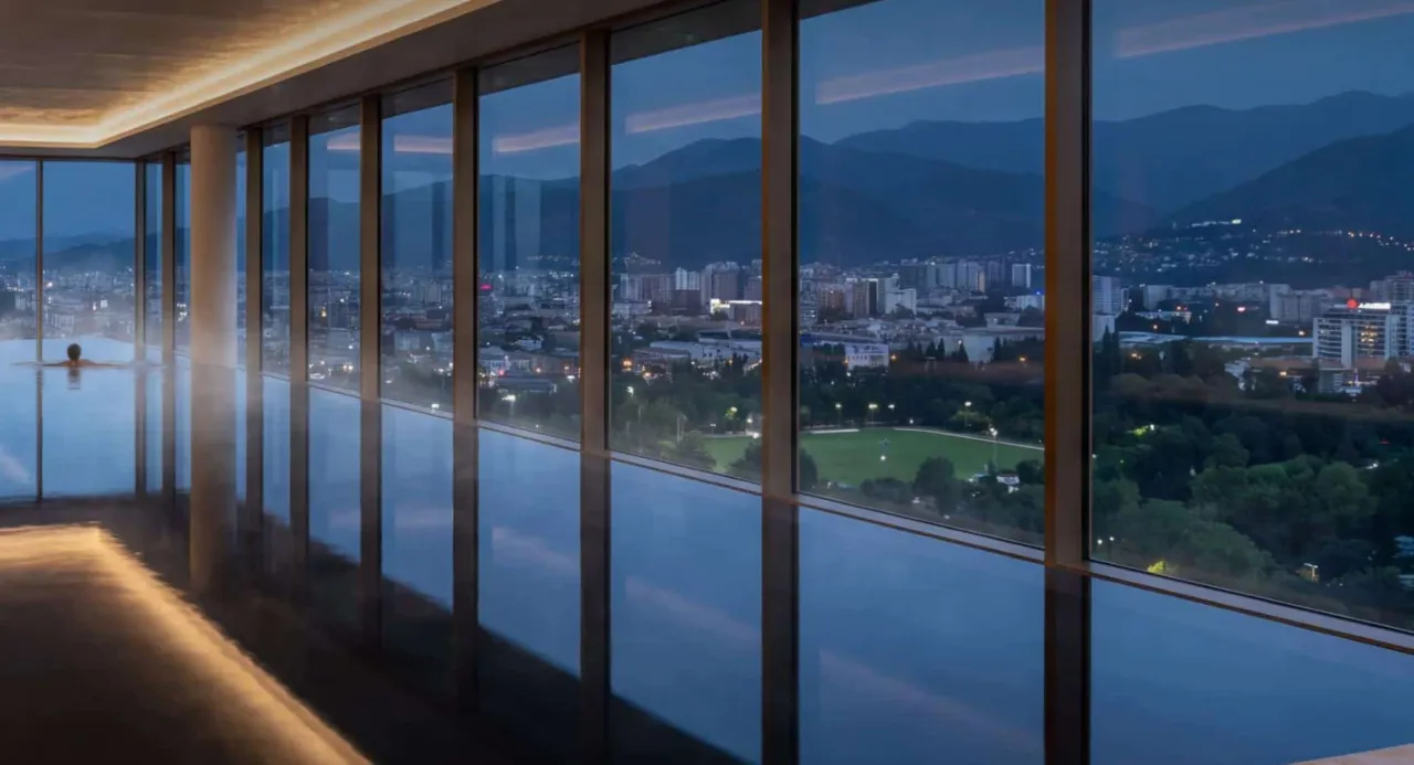 Renderización del horizonte de Trump Tower Tbilisi y el distrito circundante de Downtown Tbilisi.