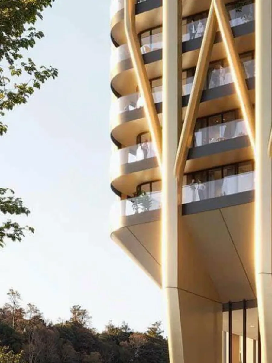 Renderización del horizonte de Trump Tower Tbilisi y el distrito circundante de Downtown Tbilisi.