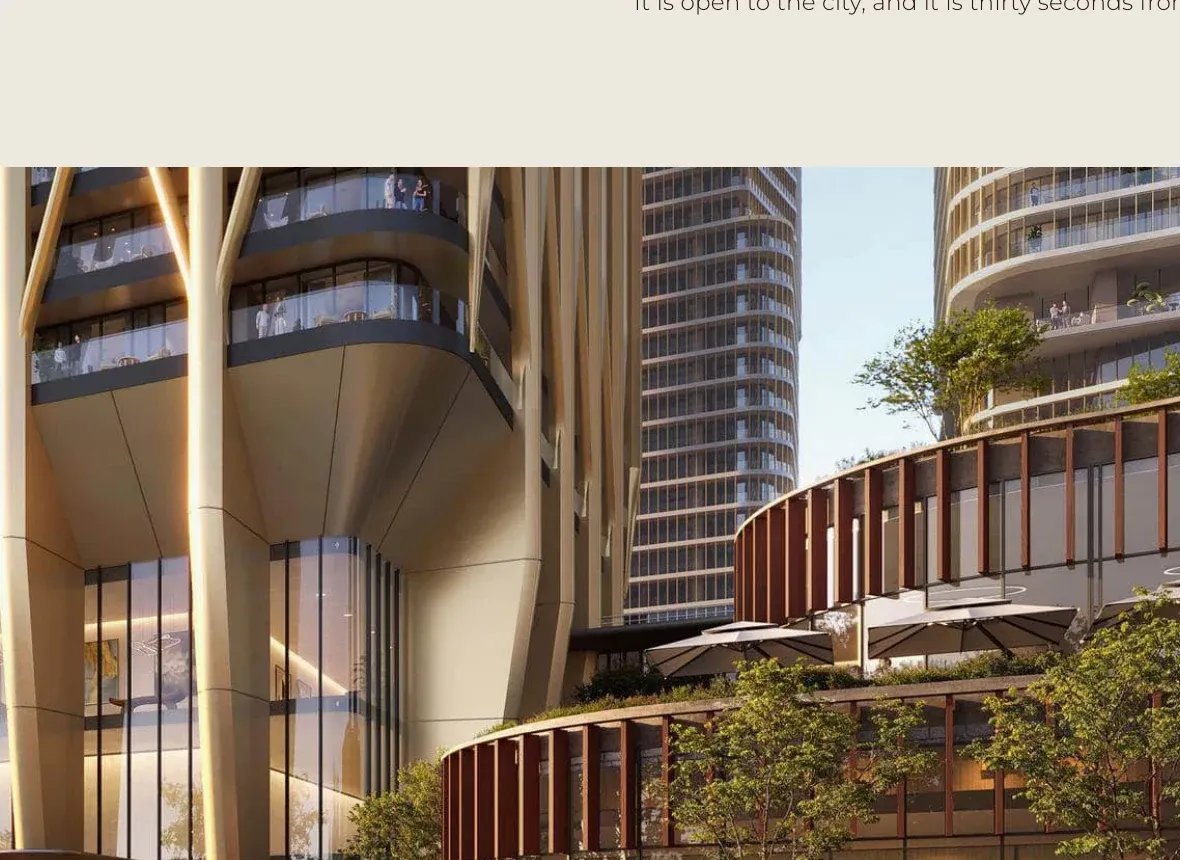Renderización del horizonte de Trump Tower Tbilisi y el distrito circundante de Downtown Tbilisi.