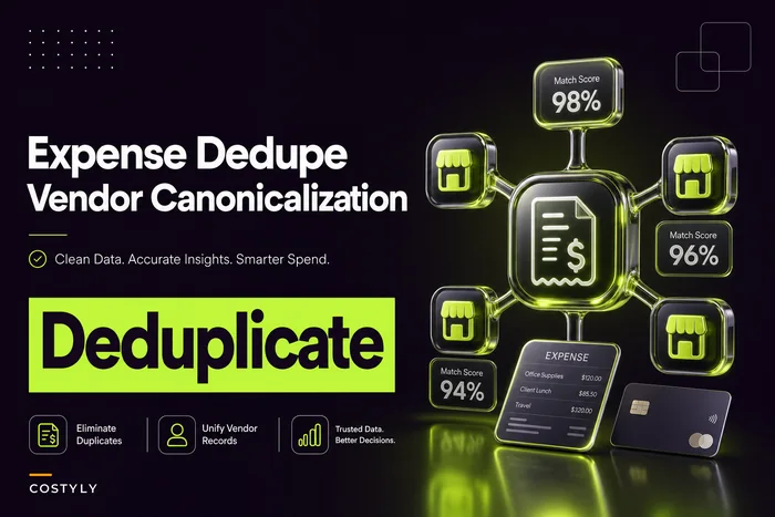 Operational recipe for expense-history dedupe & vendor canonicalization: keys, scoring, SQL and validation tests