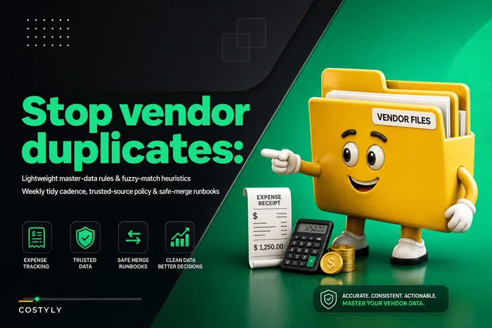Stop vendor duplicates: lightweight master-data rules, weekly tidy cadence and safe-merge runbooks for SMBs