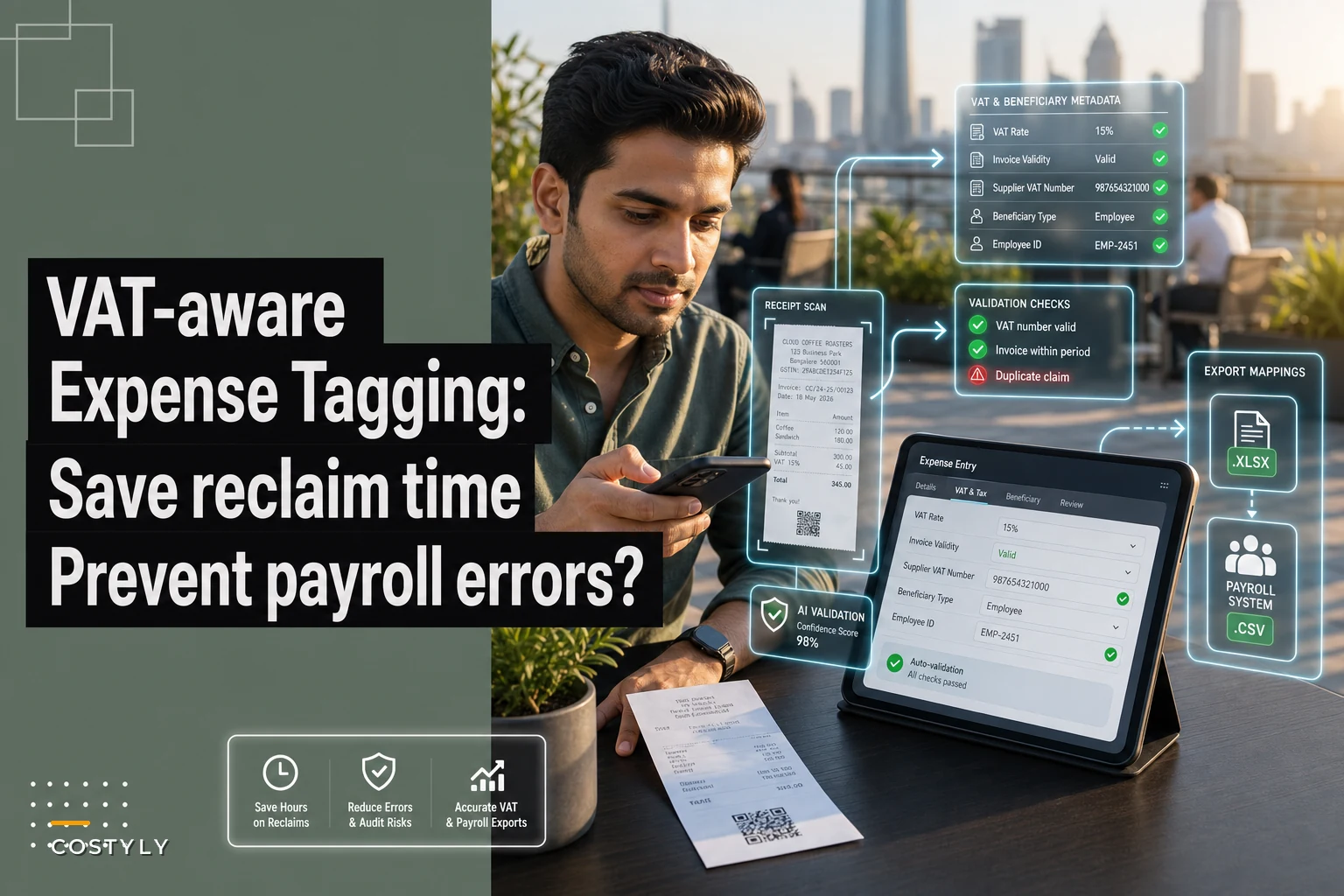 VAT‑aware expense tagging that saves reclaim time and prevents payroll errors
