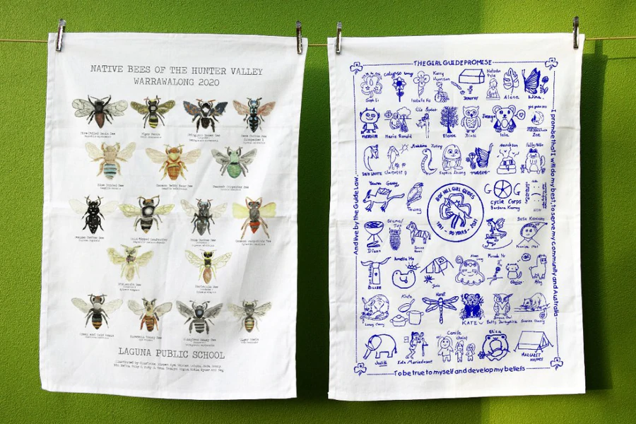 Tea towel fundraising schools July picks with student artwork
