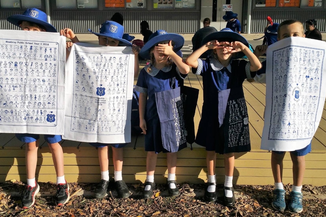 school tea towels and tote bags, school fundraising, kindergarten fundraiser, group tea towels, tea towel keepsakes