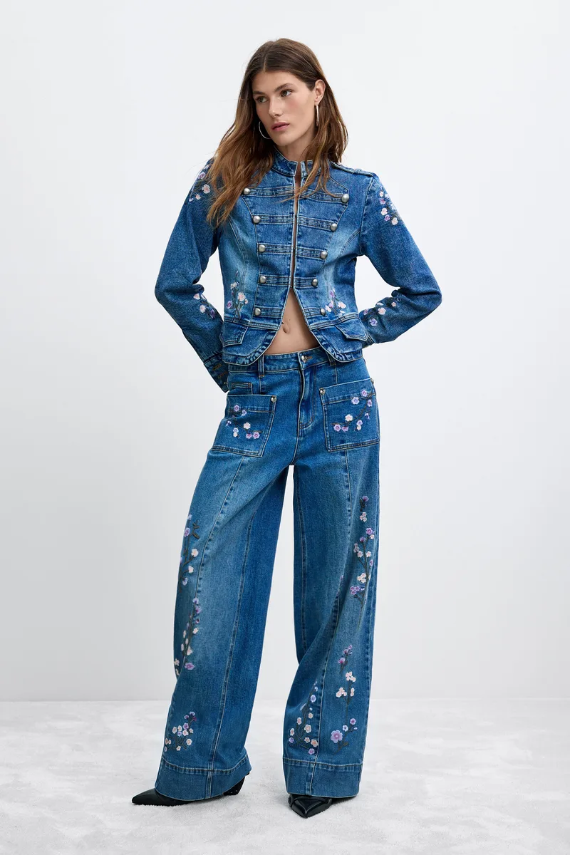 Desigual M.C. Lacroix цэцгэн хатгамалтай шулуун джинсэн өмд