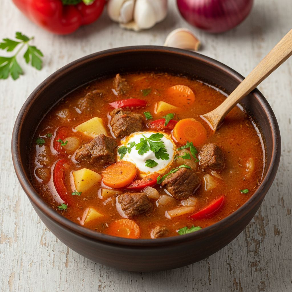 Gulyásleves (Hungarian Goulash Soup) — recipe cover