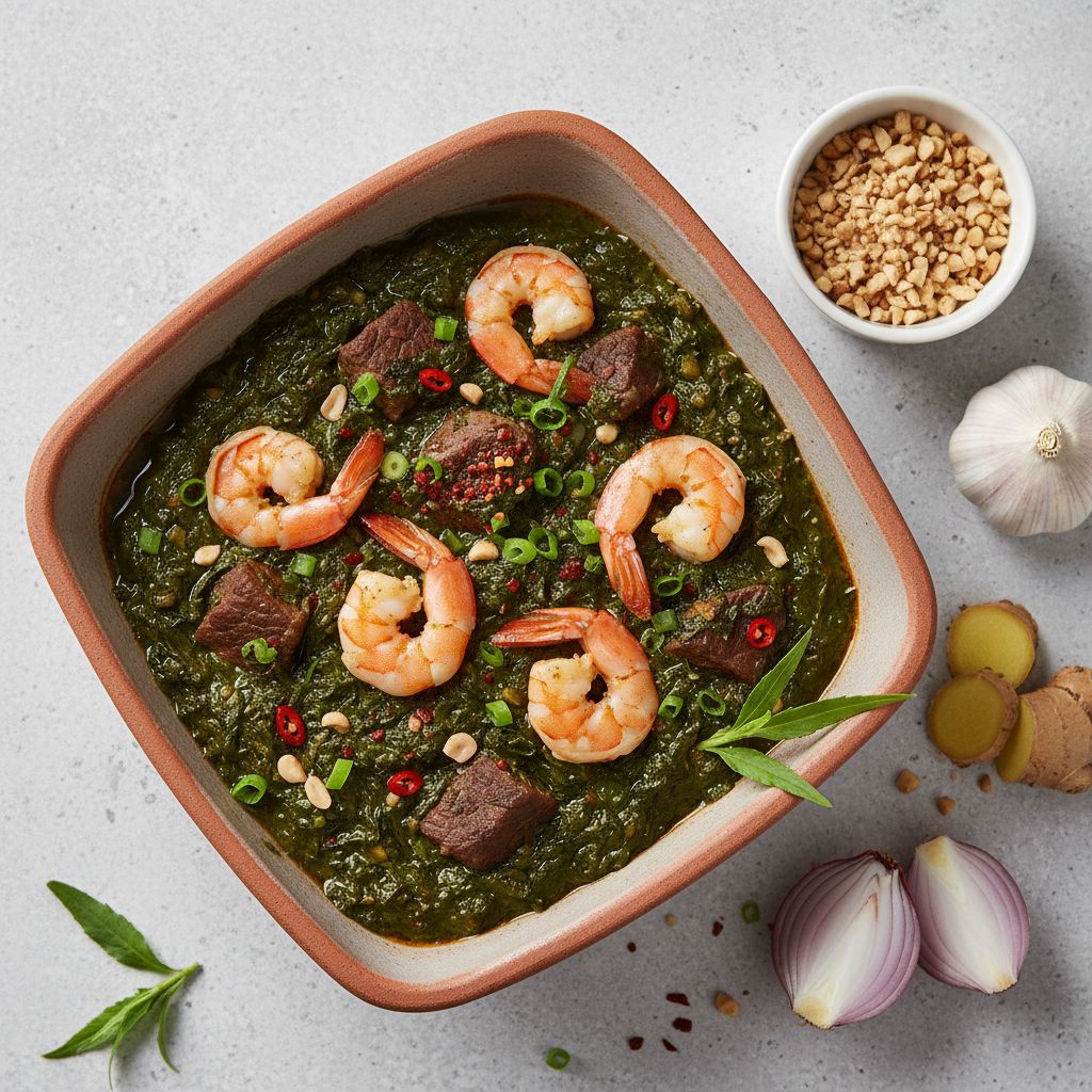 Ndolé (Cameroonian Bitterleaf & Peanut Stew) — recipe cover