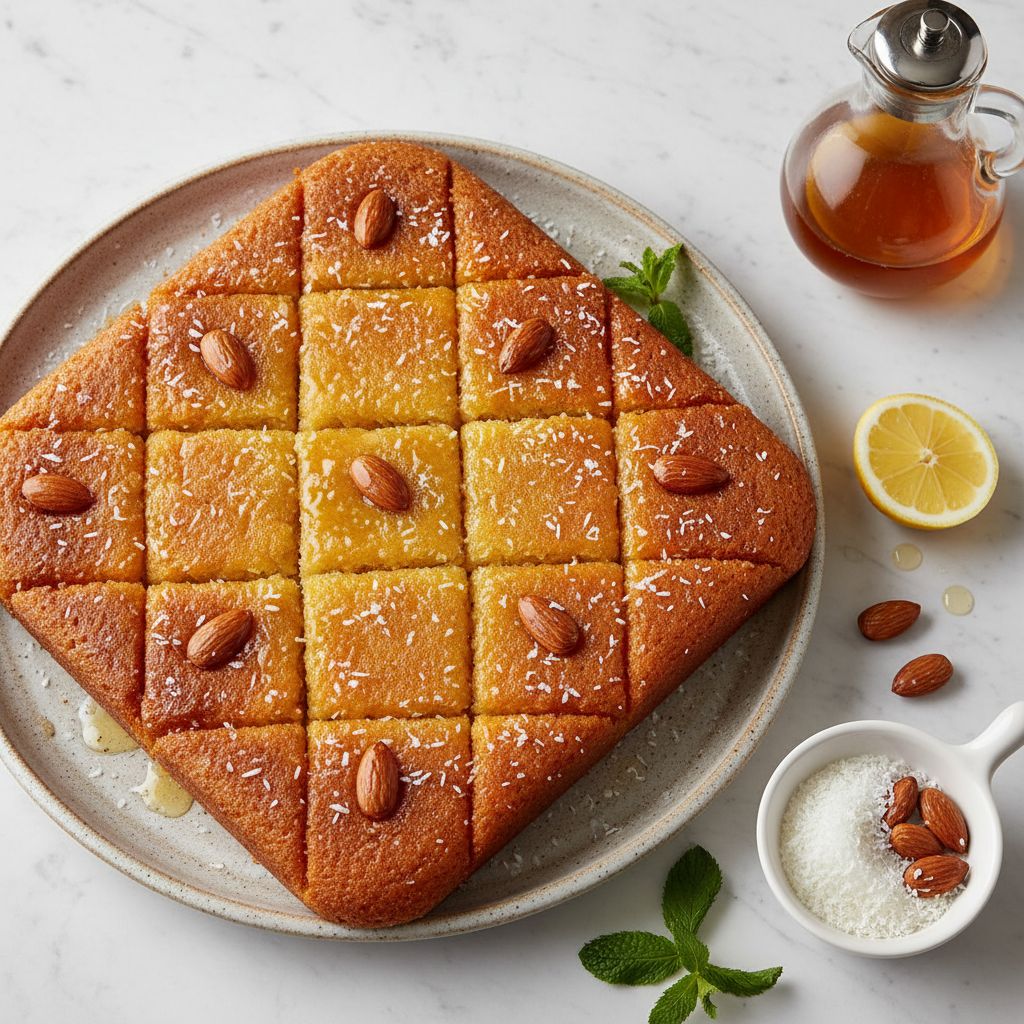 Basbousa with Orange Blossom Syrup — recipe cover