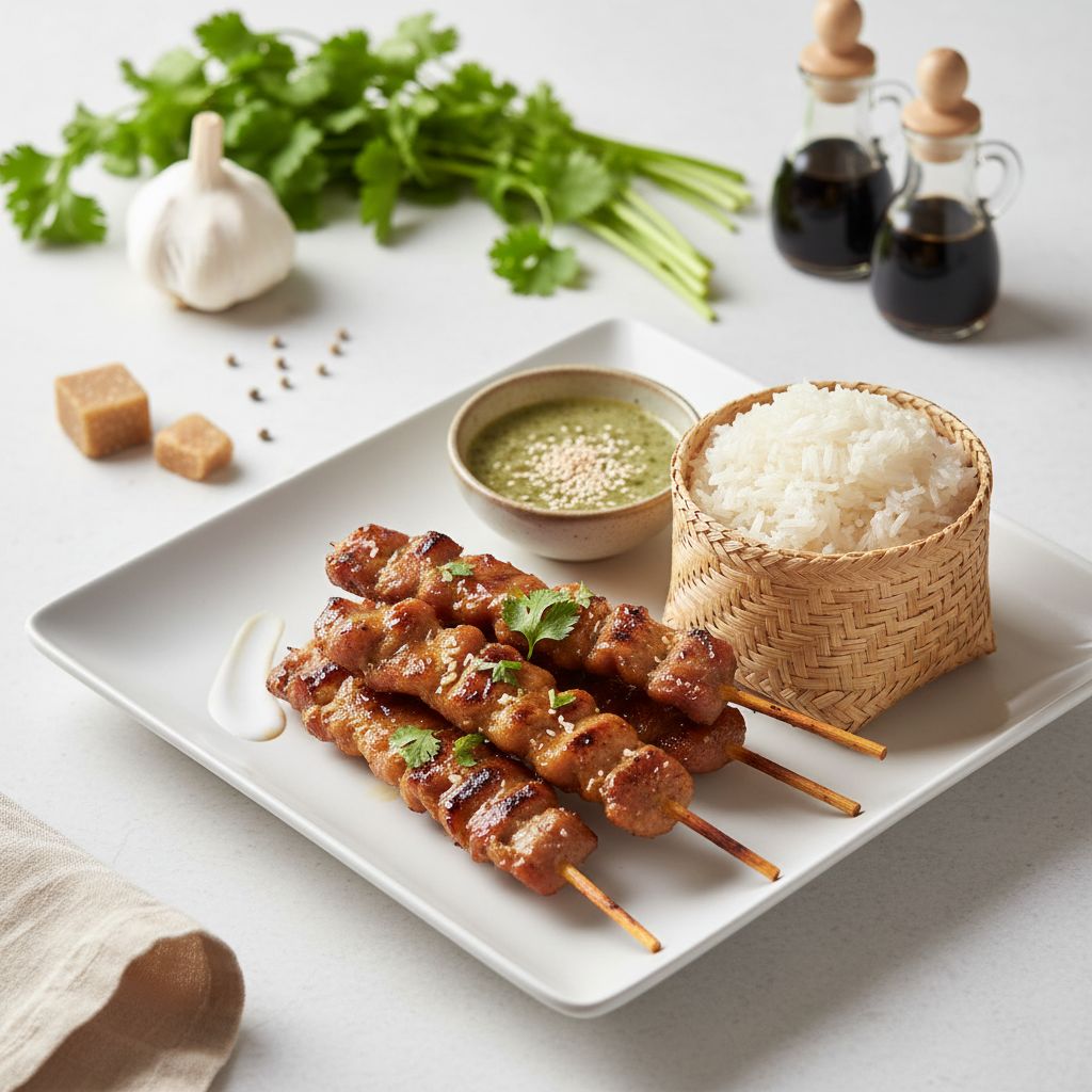 Thai Grilled Pork Skewers with Sticky Rice (Moo Ping) — recipe cover