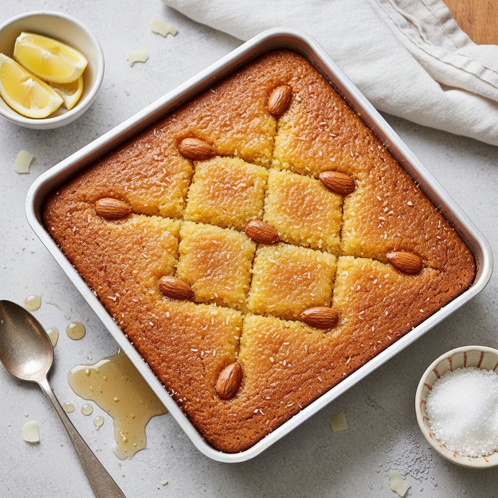 Basbousa with Lemon Syrup — recipe cover