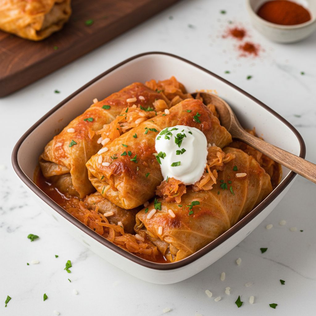 Töltött káposzta (Hungarian Stuffed Cabbage) — recipe cover