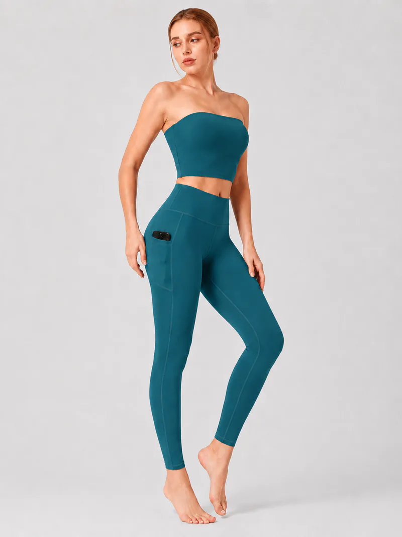 Women High Waist Milk Silk Yoga Leggings with Side Pocket