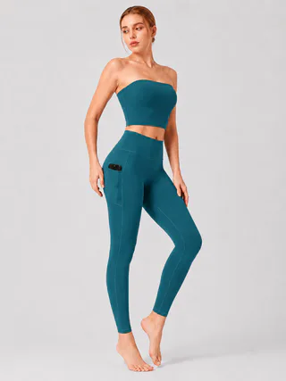 Women High Waist Milk Silk Yoga Leggings with Side Pocket