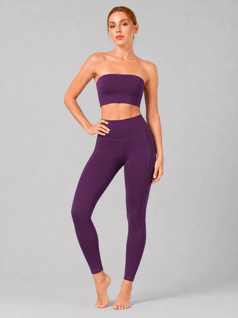Women High Waist Milk Silk Yoga Leggings with Side Pocket