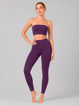 Women High Waist Milk Silk Yoga Leggings with Side Pocket