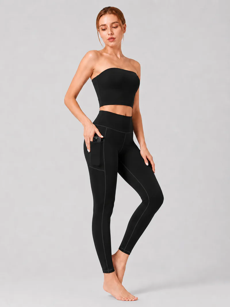 Women High Waist Milk Silk Yoga Leggings with Side Pocket