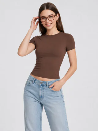 Women Slim Fit Stretch Crew Neck T Shirt