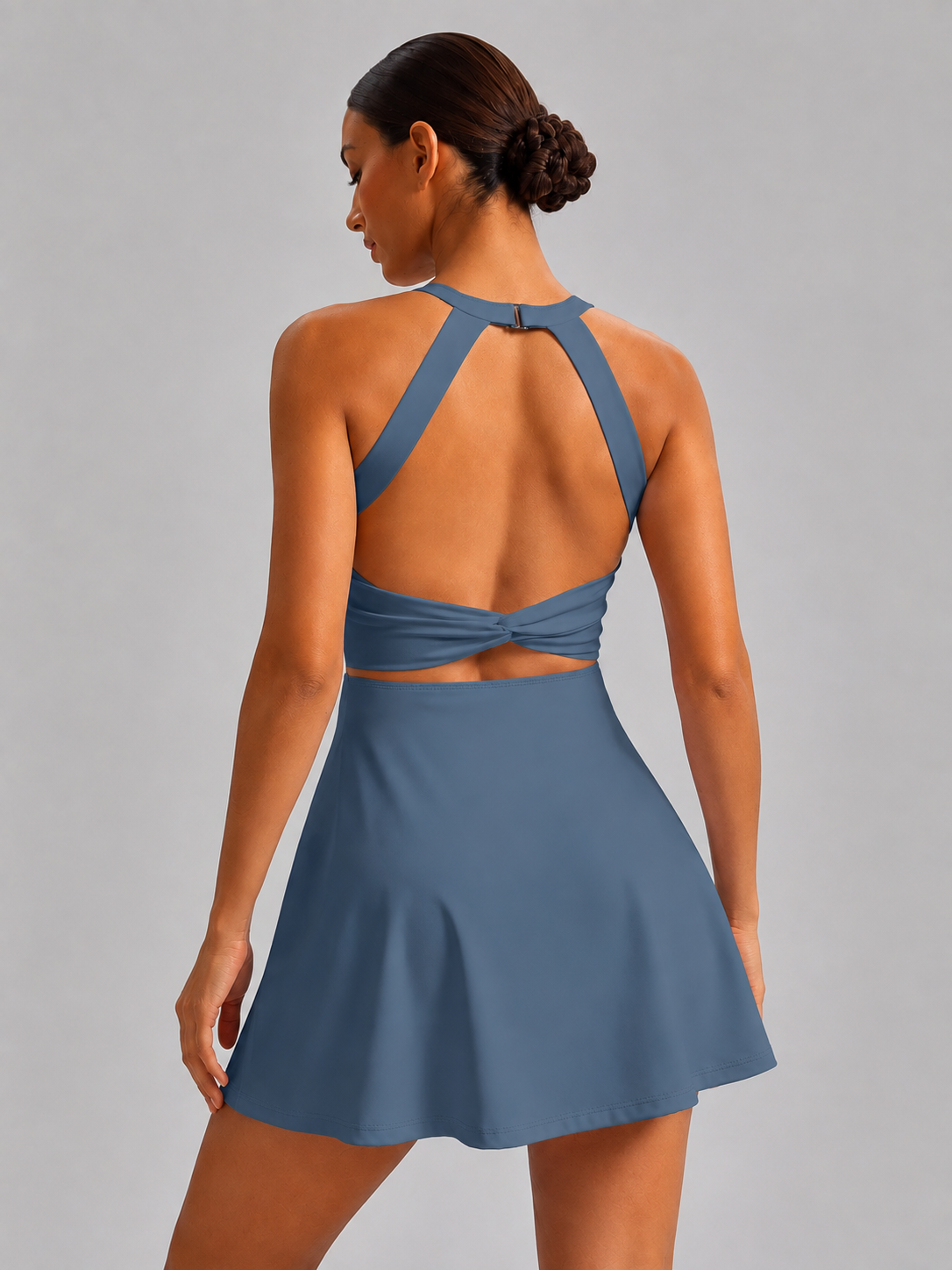 Women’s Open-Back Twist Tennis Dress with Removable Pads