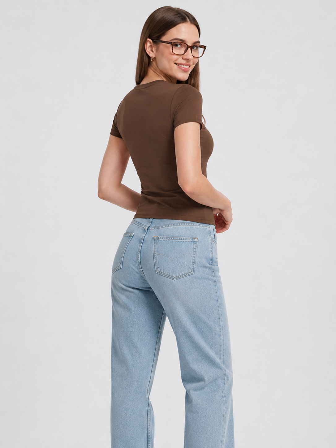 Women Slim Fit Stretch Crew Neck T Shirt