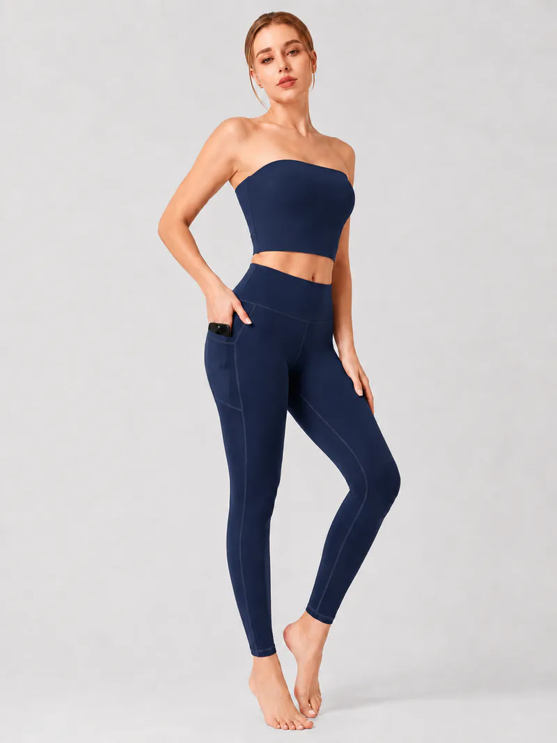 Women High Waist Milk Silk Yoga Leggings with Side Pocket