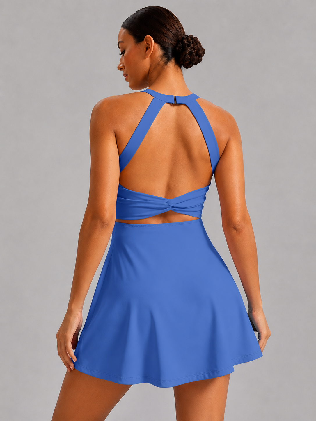 Women’s Open-Back Twist Tennis Dress with Removable Pads