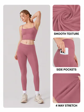 Women High Waist Milk Silk Yoga Leggings with Side Pocket