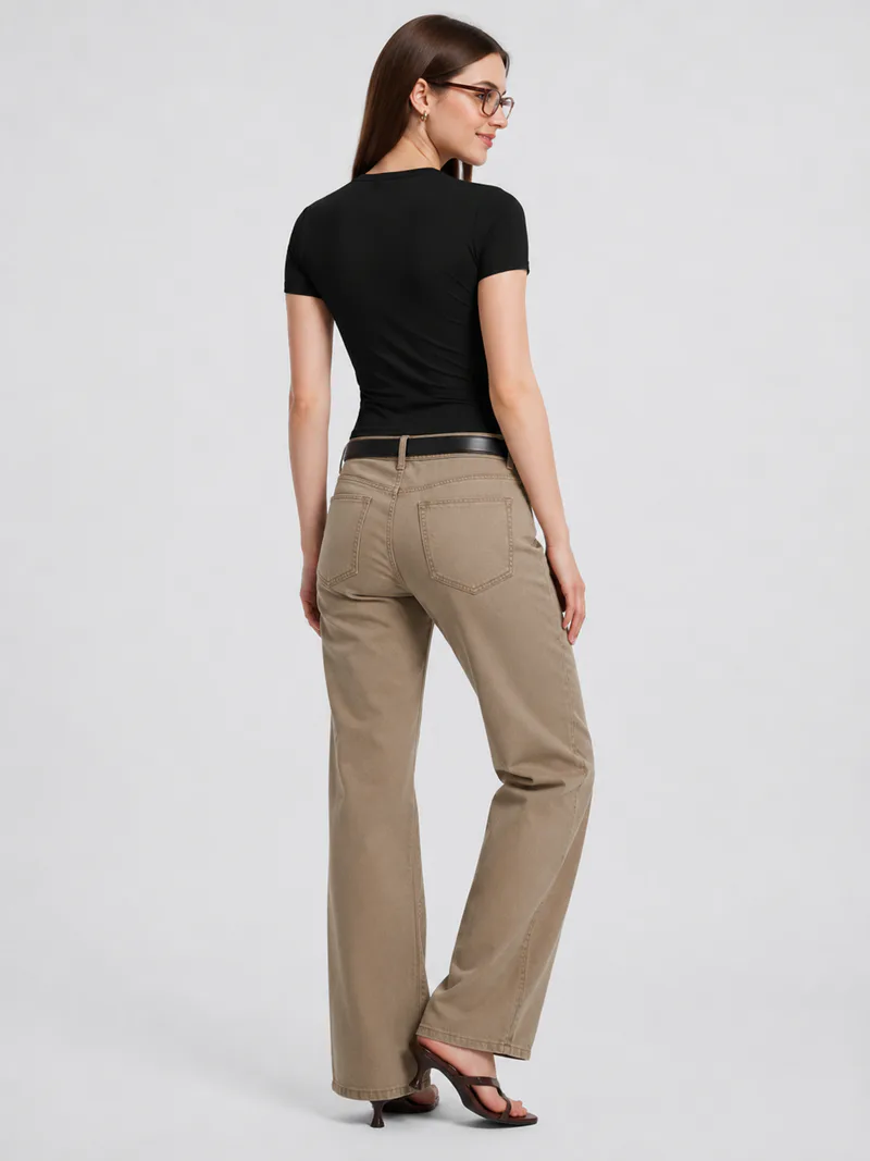 Women Slim Fit Stretch Crew Neck T Shirt