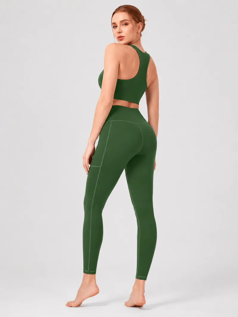 Women High Waist Milk Silk Yoga Leggings with Side Pocket