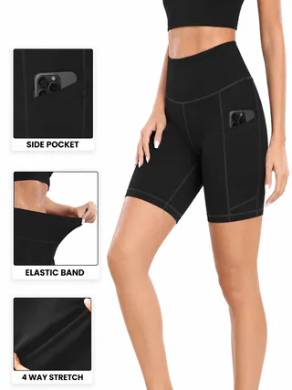 Women High Waist Yoga Shorts with Side Pocket