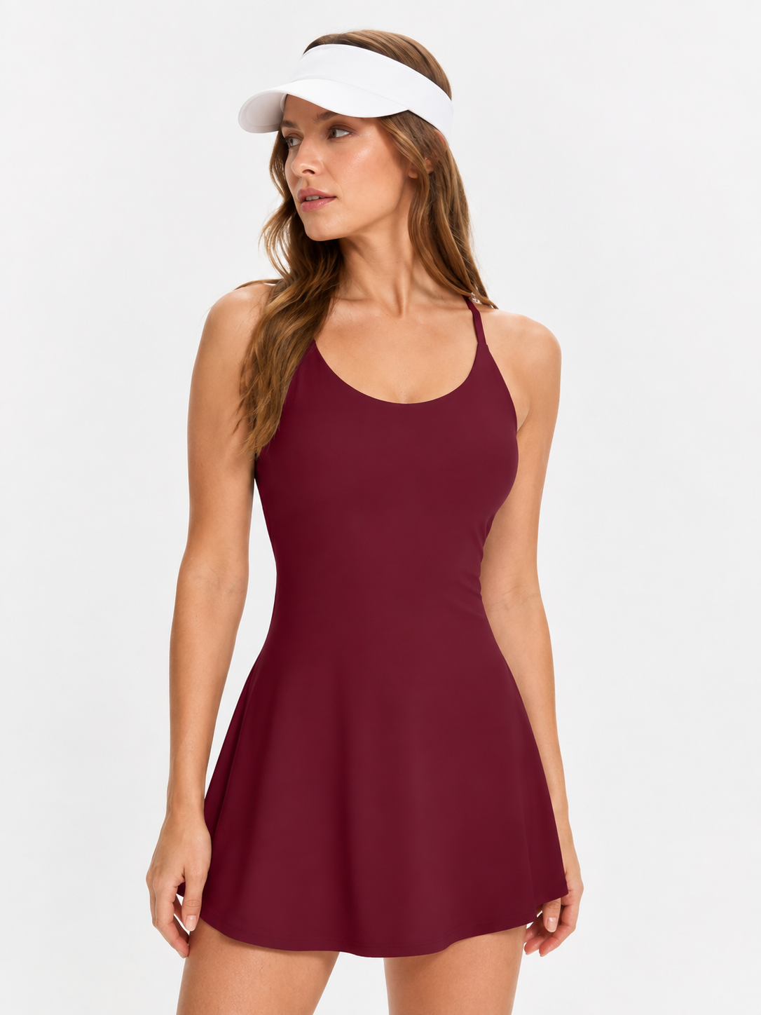 Women’s Strappy Tennis Dress with Built-In Bra and Shorts