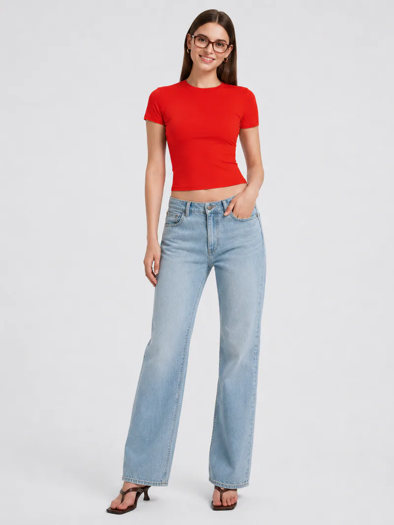 Women Slim Fit Stretch Crew Neck T Shirt