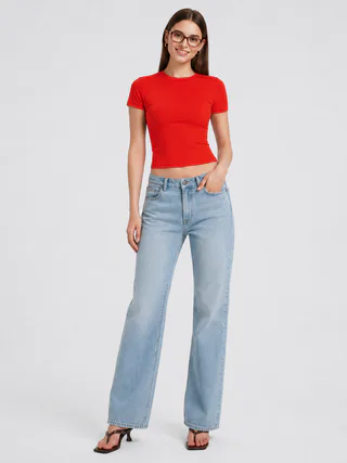 Women Slim Fit Stretch Crew Neck T Shirt