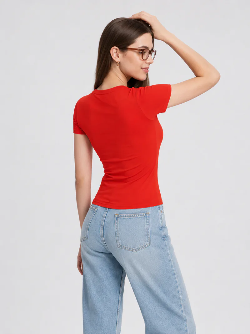 Women Slim Fit Stretch Crew Neck T Shirt