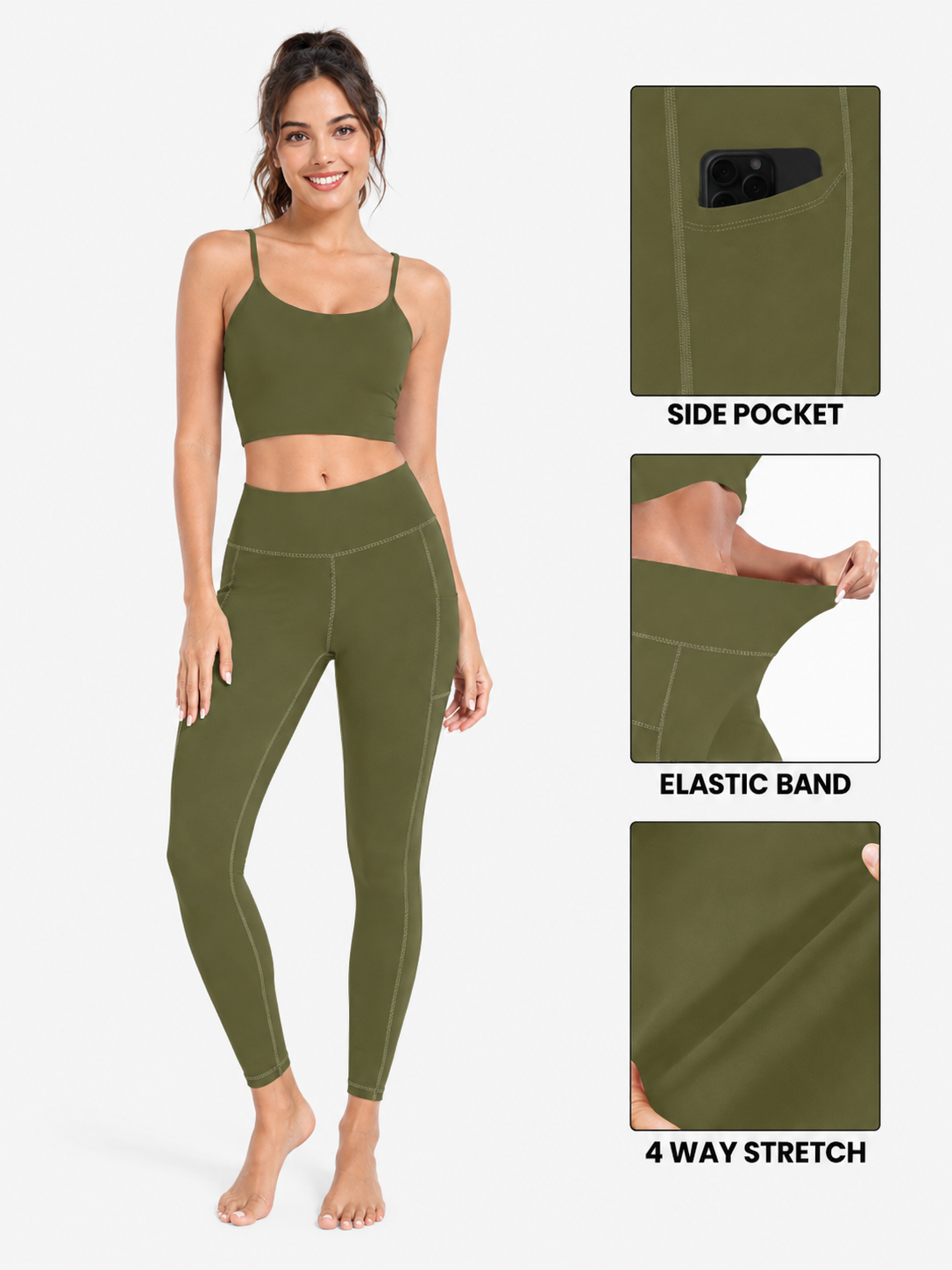 Women High Waist Milk Silk Yoga Leggings with Side Pocket