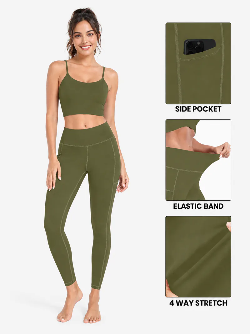 Women High Waist Milk Silk Yoga Leggings with Side Pocket