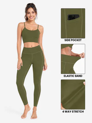 Women High Waist Milk Silk Yoga Leggings with Side Pocket