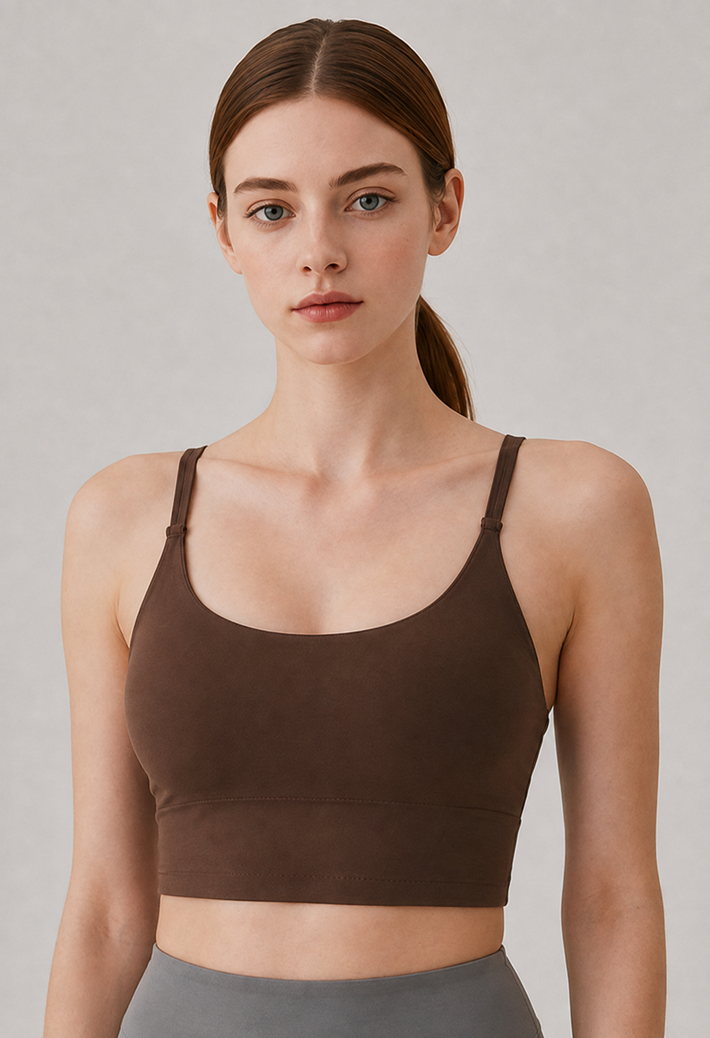 Women's Scoop Neck Longline Sports Bra with Built-In Cups