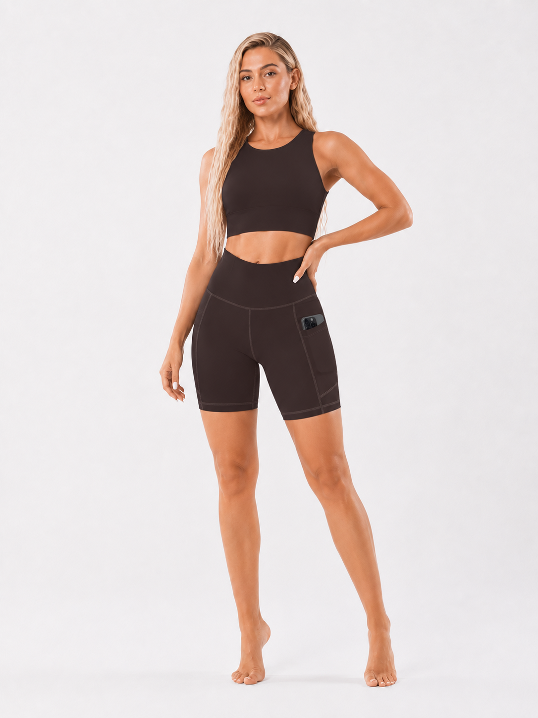 Women High Waist Yoga Shorts with Side Pocket